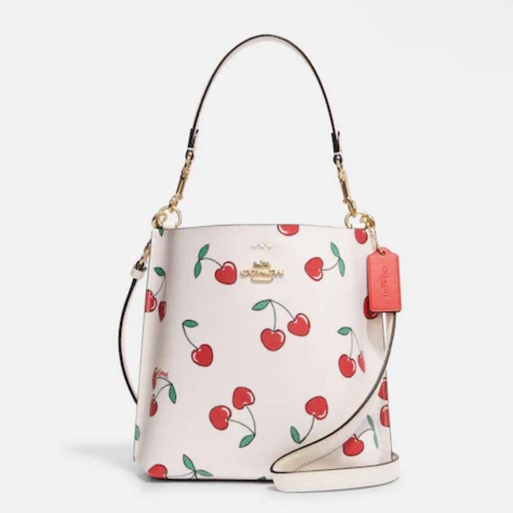 Coach Mollie Bucket 22 With Heart Cherry Print